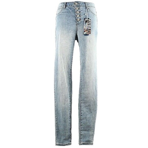 Tractor Sz 9 x 33 Faded Blue Gold Button Fly Cotton Blend Skinny Jean - Picture 1 of 11